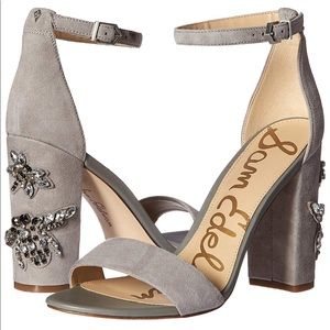 NIB SAM EDELMAN YARO 2 SUEDE BEJEWELED IN GREY US8